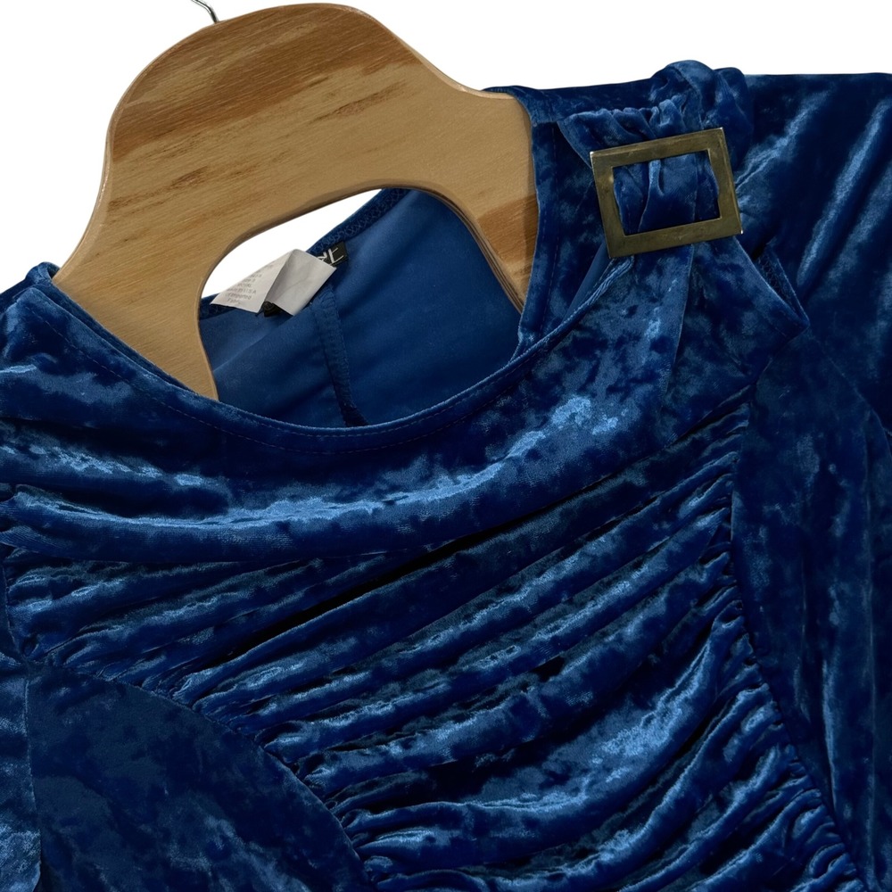 Helen Blake Velvet Dress Ruched Bodycon Cocktail Party Dress Buckle Detail S USA